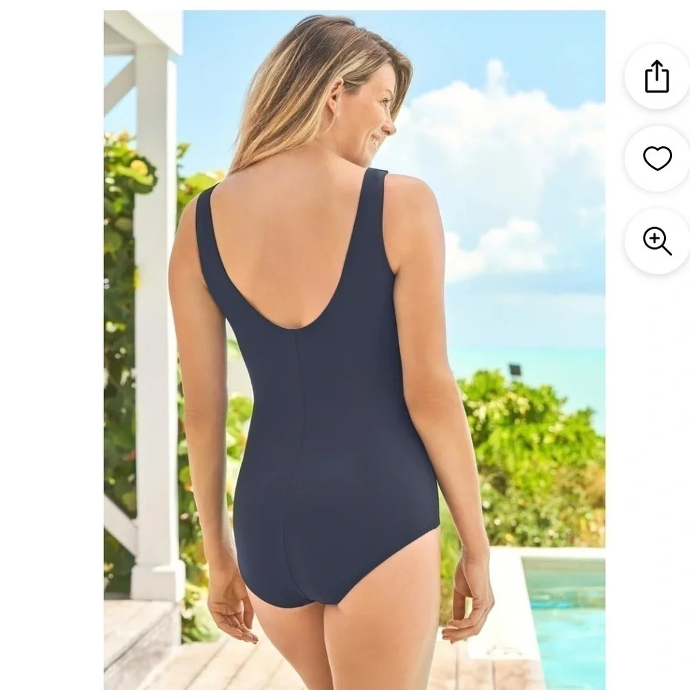 Swim 365 power mesh one piece blue swimsuit slimming wide straps plus size 26